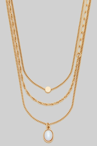 Round Pendant Three Piece Chain Necklace Set