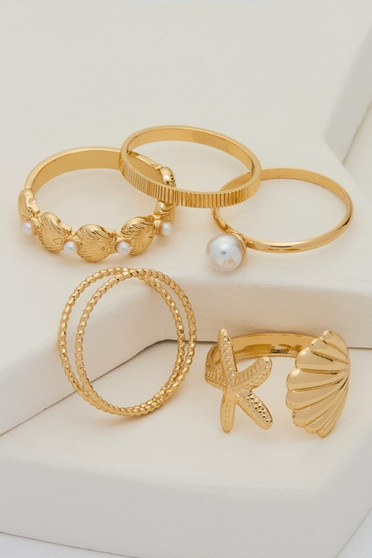 Six Piece Sea Motif Ring Stacking Set