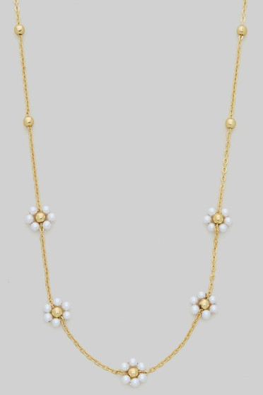 14K Gold Dipped Pearl Flower Beaded Chain Necklace