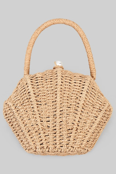 Hard Raffia Shell Handbag With Shoulder Strap