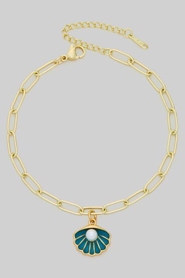 Pearl In Shell Stainless Steel Clip Chain Anklet