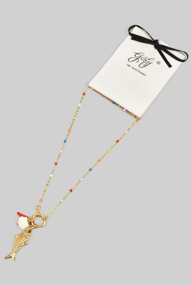 Multi Color Beaded Necklace With Fish And Shell