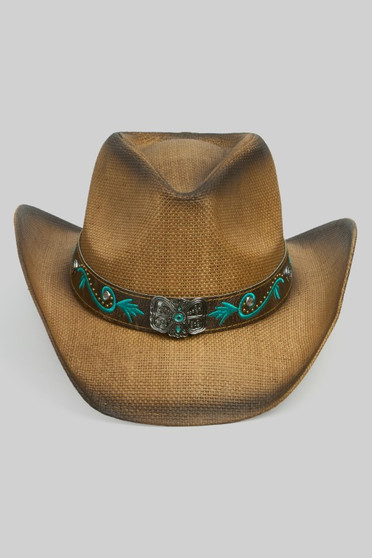 Cowboy Straw Hat W Tq Bloom Butterfly Concho Band