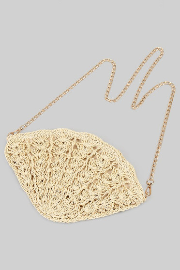 Raffia Shell Purse With Shoulder Chain