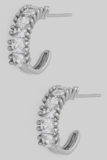 Gold Dipped Half Cz Baguette Small Hoops