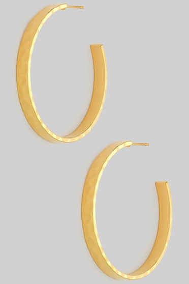Textured Flat Brass Hoop Earrings