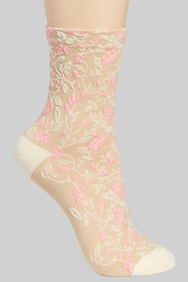 Puffy Flower Embroidered Socks