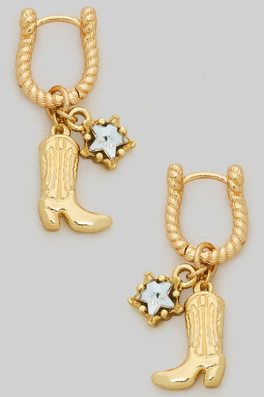 Boot And Cz Star Hoop Earrings