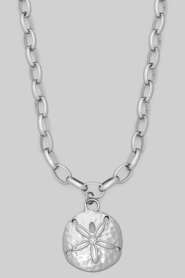 Textured Sand Dollar Pendant Chain Necklace