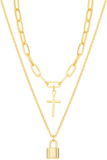 Lock And Cross Pendant Necklace Set