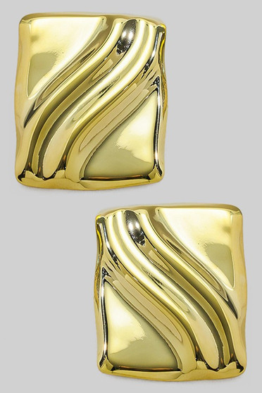 Stainless Steel Wavy Square Hinge Hoop Earrings