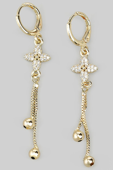 Cz Pave Clover Dangle Huggies