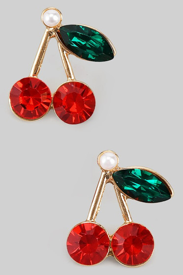 Stone And Pearl Cherry Post Earrings
