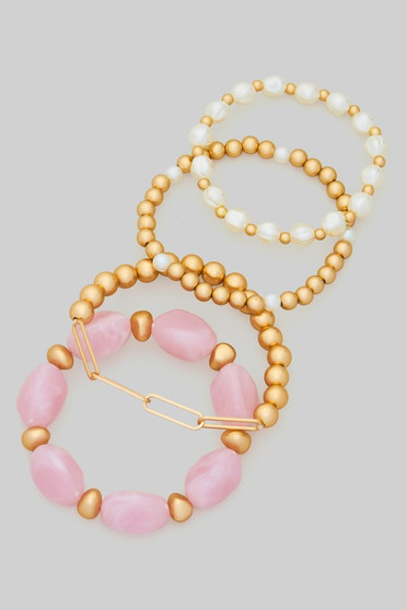 Four Piece Ccb Pearl And Stone Stretch Bracelet Se