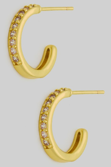 Gold Dipped Half Cz Pave Small Hoops