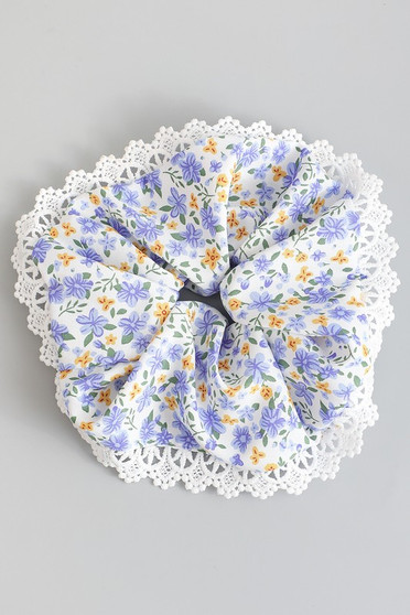Country Flower Doily Edged Hair Scrunchie