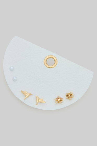 Pearl Hummingbird Flower Stud Set