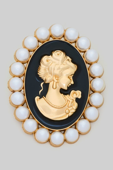 Gold Dipped Pearl Cameo Brooch Pin