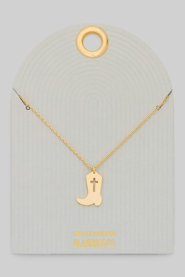 18K Gold Dipped Open Cross Cowboy Boot Necklace