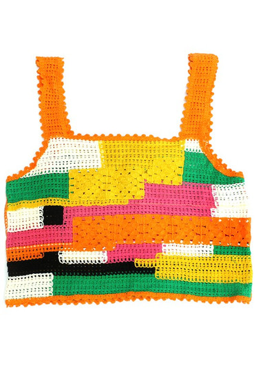 Crochet Block Color Crop Top