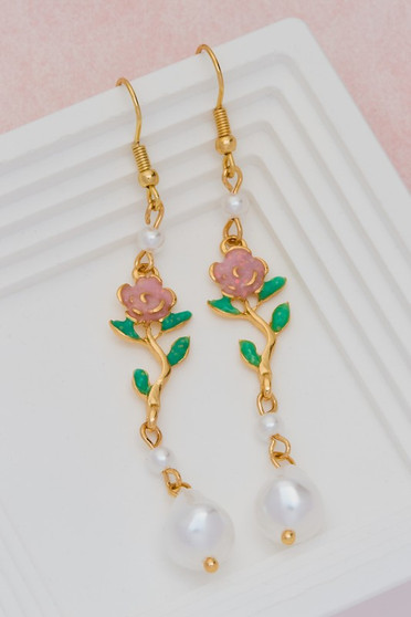 Tiered Flower And Pearl Drop Earrings