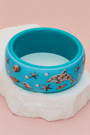 Dolphin And Shell Print Bangle Bracelet