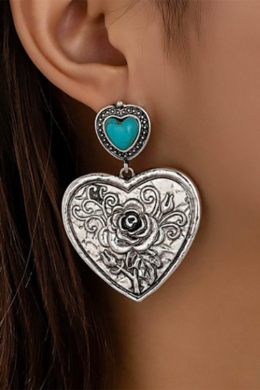 Western Turquoise Stone Heart Drop Earrings