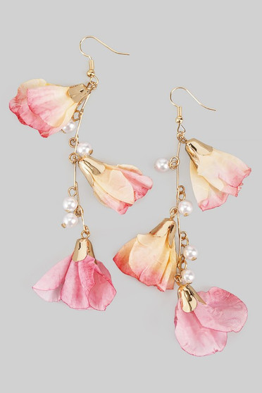 Paper Flower Drop Earrings With Pearl Accents