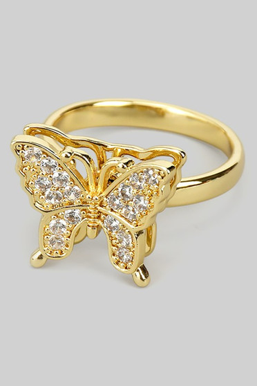 Cz Pave Butterfly Spinner Fidget Ring