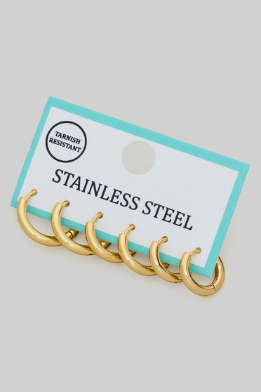 Stainless Steel Three Pair Mini Hoop Set