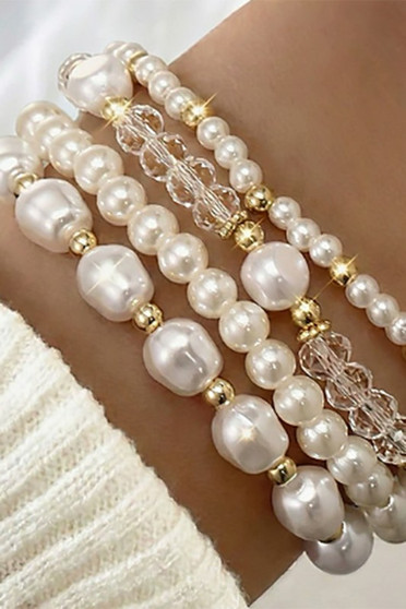Four Piece Fwp Ccb And Beaded Stretch Bracelet Set