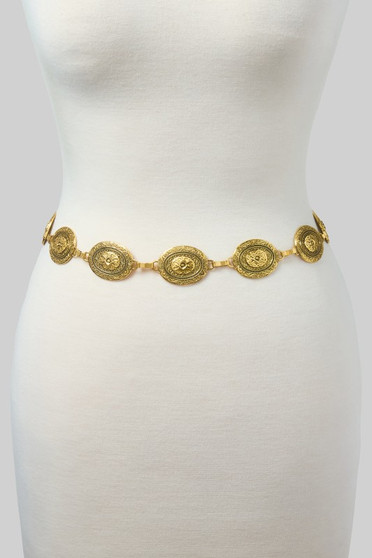 Ornately Pressed Buckle Link Chain Belt