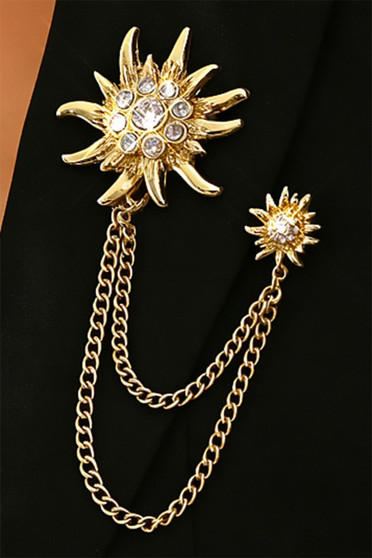 Two Piece Drooping Chain Pave Flower Brooch Pin 