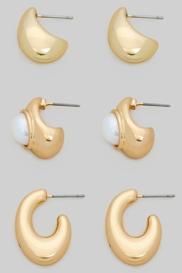 Three Pair Of Hoop And Teardrop Earrings