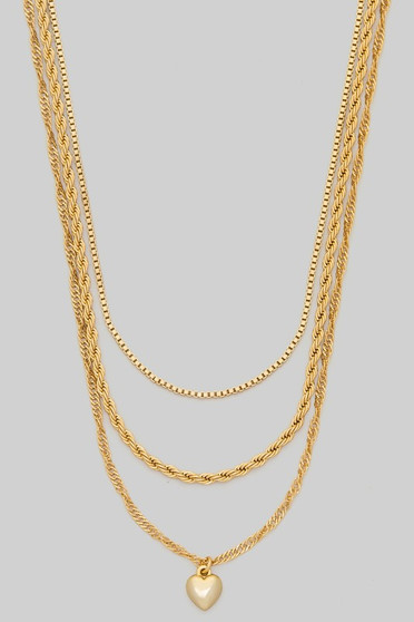 18K Gold Dipped Three Layered Chain Heart Pendant