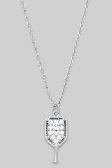 Brass Pickleball Cz Pave Pendant Necklace