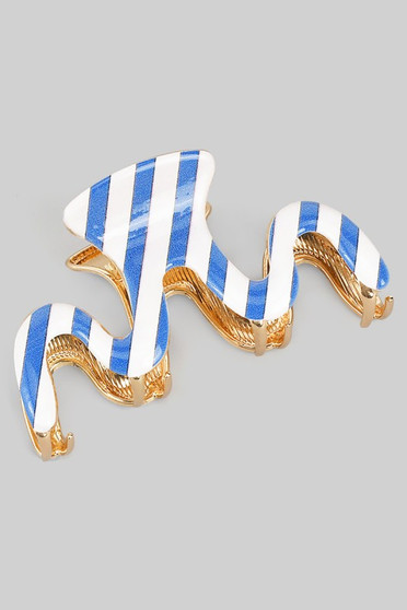 Blue And White Striped Wavy Metal Hair Clip