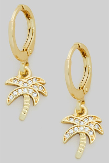 Dainty Cz Pave Palm Tree Huggies