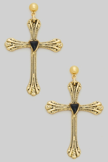 Heart Cross Drop Earrings