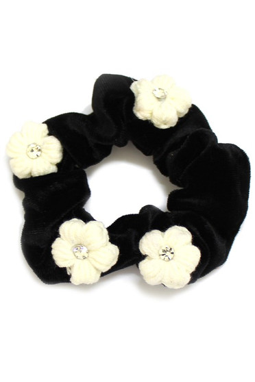 Floral Accented Scrunchie With Stone Detail
