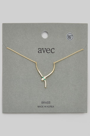 Double Cz Pave Snaked Pendant Necklace