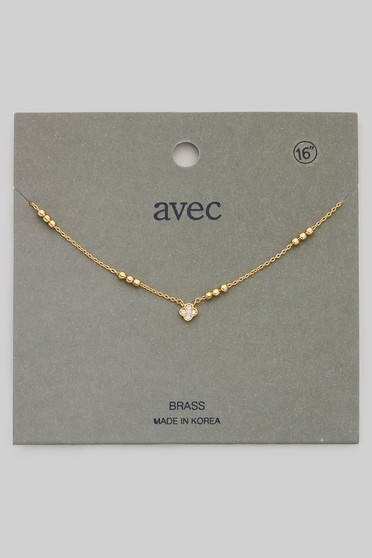 Brass Dainty Cz Pave Clover Charm Necklace 