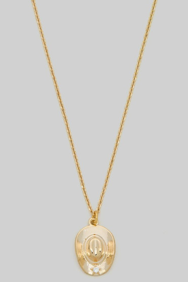 Western Hat With Cz Star Pendant Necklace