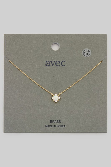 Brass Stone Cz Starburst Charm Dainty Necklace 