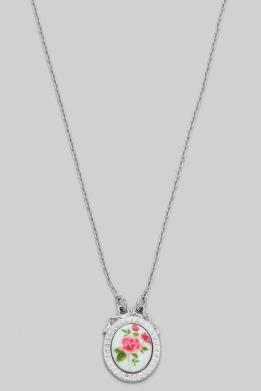 Dainty Rose Oval Pendant Necklace