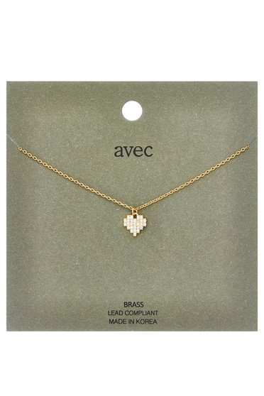 Rhinestone Pixel Heart Pendant Necklace