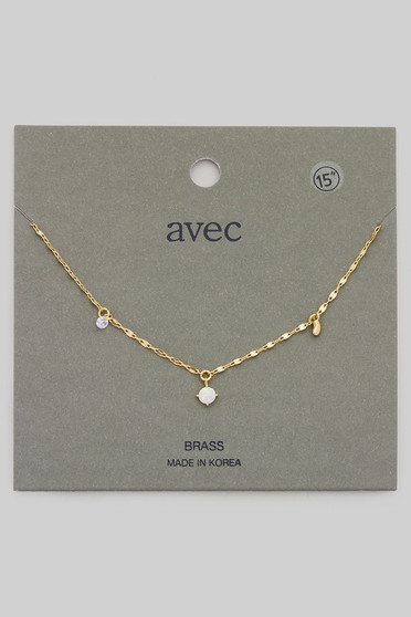 Brass Stone And Cz Dangle Charm Dainty Necklace 