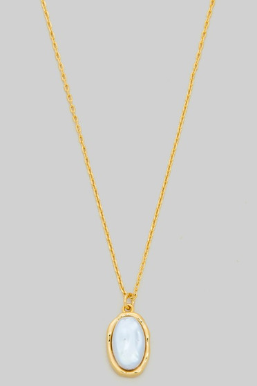 Organic Oval Pearl Pendant Brass Necklace