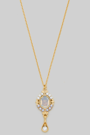 Cz Color Stone And Pearl Pendant Necklace