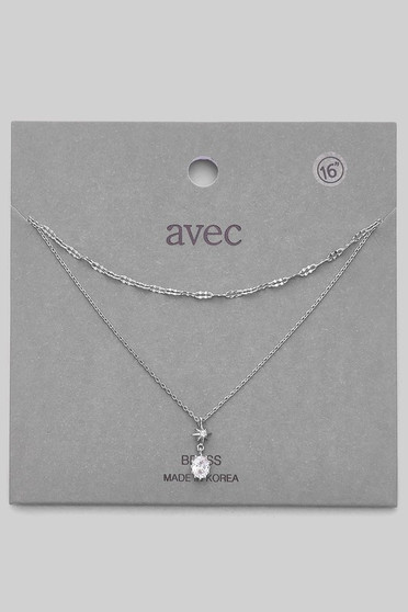 Brass Layered Necklace With Cz Pendant